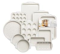 11-Piece Kitchen Nonstick Stackable Bakeware Set, Baking Pans Set, White | Non Toxic Bakeware Sets with Silicone Handles, Includes Cookie Sheets, Cake Pan, Loaf Pan, Pizza Pan, Muffin Pan
