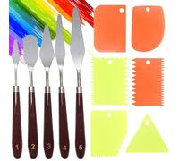 11-Piece Palette Knife Set,5Pcs Palette Knife Painting Tools with 6Pcs Plastic Scraper,Stainless Steel Blade and Plastic Handle Spatula Set for Art Craft Painting(Brown)