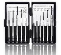 11-Piece Precision Screwdriver Set, Magnetic Mini Repair Tool Kit with Flathead, Phillips & Awl Bits, Non-Slip Handle for Eyeglass, Watch, Phone, and Laptop