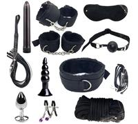 11-Piece Premium Leather and Faux Fur Couple's Prop Set with Versatile Accessories, Ideal for Beginners-UKMS58 (Black)
