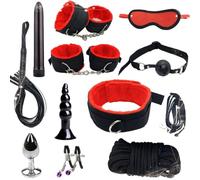 11-Piece Premium Leather and Faux Fur Couple's Prop Set with Versatile Accessories, Ideal for Beginners-UKMS58 (Red)