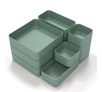 11-Piece Stackable Drawer Organizer Set, Multi-size Desk Drawer Organizer Trays Vanity Storage Bins for Storing Makeup, Stationery, Utensils in Bathroom Dresser, Office and Kitchen, Green