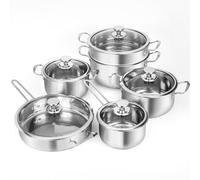 11-Piece Stainless Steel Pots and Pans Set, Kitchen Cookware Sets Cooking Set, Induction Pots and Pans with Glass Lids,Steamer,Frying Pans & Saucepan Compatible with All Stovetops