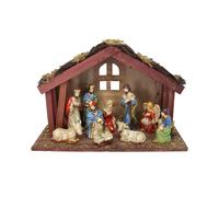 11-Piece Traditional Christmas Nativity Set | 10 Ceramic Figures and Wooden Stable Manger Scene Crib Figurines | Christmas Nativity Scene With Figures