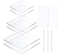 11 Pieces Acrylic Round/Square Cake Disk Set Base Boards with Center Hole Pillar Comb Scrapers Dowel Rod Butter Cream Cake Decorating Tools Kitchen Supplies