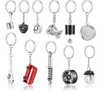 11 Pieces Auto Parts Metal Key Chain Set Spinning Turbo Keychain Wrench Keyring Motorcycle Helmet Key Holder Wheel Tire Rim Brake Rotor Keychain for Car Lover Christmas Graduation Father's Gift