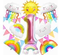 11 Pieces Children's Birthday Rainbow Decoration Girls Set, Balloon 1st Birthday Girl, Birthday Decoration 1 Year, Party Bag Children's Birthday, Aluminium Foil Sun Balloon (1)