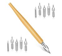 11 Pieces Comic Dip Pen Set, Oblique Calligraphy Dip Pen Set Fluid Writer Pen, Wooden Drawing Pen Holder with 10 Pieces Stainless Steel Pen Replacement Nibs Nib for Writing, Painting, Sketch, Signing
