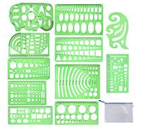 11 Pieces Geometric Drawings Templates Stencils Plastic Measuring Template Rulers Clear Green Shape Template for Drawing Engineering Drafting Building School Office Supplies