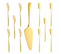11 Pieces Gold Cake Cutlery Serving Set, Stainless Steel Cake Server, Cake Forks and Dessert Spoons, Suitable for Parties, Weddings or Birthdays (Gold)