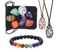 11 Pieces Healing Crystals Stones Set Natural 7 Chakra Crystals for Beginners Kit with Gemstones Bracelet, Necklace Cord Energy Spiritual Gifts for Stress Relief, Yoga, Meditation, Collection