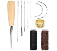 11 Pieces Leather Stitching Kit, Leather Sewing Needle with 12m Leather Waxed Thread, Leather Repair Kit with Cord Drilling Awl and Thimble, Leather Needles Hand Sewing for Carpet Sofa