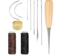 11 Pieces Leather Stitching Kit, Leather Sewing Needle with 12m Waxed Thread, Repair Kit with Cord Drilling Awl and Thimble, Needles Hand Sewing for Carpet Sofa