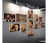 11 Pieces Of Wall Art Retro Barber Shop Exquisite Tools Figure Painting Canvas Art Hairdresser Wall Decoration Picture Frame Artwork Poster Painting Bedroom Sofa Background Decoration Paintings