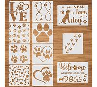 11 Pieces Paw Painting Stencils Dog Trail Stencils,Reusable Dog Paw Painting Stensils,Plastic Drawing Template with Metal Open Ring for DIY Scrapbooks Painting on Wood Wall Home Decor Supplie
