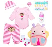 11-Pieces Reborn Baby Doll Clothes 17-22 Inch Girl Baby Doll Outfits and Accessories Set - Pacifier Magnetic Reusable Diaper and Cute Backpack