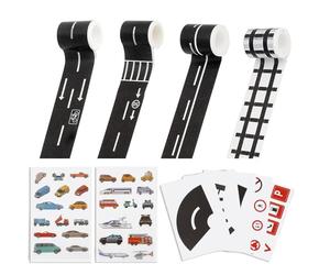 11 Pieces Road Tape for Toy Cars - DIY Removable Traffic Sign & Train Track Set with Sticker Rolls, Easy to Apply and Remove for Imagination Development