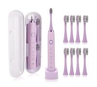 11 Pieces Set Sonic Electric Toothbrush, 5 Modes Waterproof Sonic Cleaning, 8 Dupont Soft Brush Heads Carrying Case Charging Cradle for Adults and Children Traveling, Camping, Cycling (Purple)
