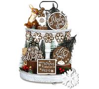 11 Pieces Winter Tiered Tray Decor Set Christmas Tiered Tray Decor Coffee Gnome Let It Snow Snowflake Wooden Sign Warm Winter Farmhouse Home Decor for Tabletop Shelf Mantel Party Holiday