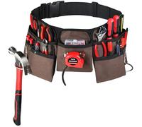 11 Pocket Brown and Black Heavy Duty Construction Tool Belt, Work Apron, Tool Pouch, with Poly Web Belt Quick Release Buckle - Adjusts from 33” Inches All the Way to 50” Inches