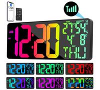 11 RGB Color Changes, Large Digital Wall Clock, Automatic Bluetooth Time Sync, Remote Controlled Digital Wall Clock, Large Display with Timer Function