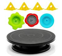 11”Rotate Turntable Sculpting Wheel Revolving Cake Turnable Black Painting Turn Table Stand for Paint Spraying Spinner,with Cone Canvas Support Stands and 3pcs Acrylic Pouring Strainers
