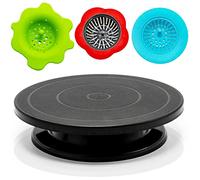11” Rotate Turntable Sculpting Wheel Revolving Cake Turntable Black Painting Turn Table Lightweight Stand for Paint Spraying Spinner,with 3pcs Acrylic Pouring Strainers