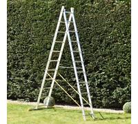 Trade Master Pro® 2 Section Combination Ladder | All in One Extension Ladder, Double Step Ladder | Aluminium | Anti Slip Stabiliser Bar | 150kg Weight Rating | EN131 Pro Certified | Size: 2x11