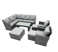 11 Seat Poly Rattan Corner Sofa Set with 3 Stools 2 Chairs Fimous Dark Grey One Size
