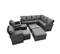 11 Seater Garden Sofa Coffee Table Set with 2 Chairs 3 Footstools Fimous Dark Grey One Size