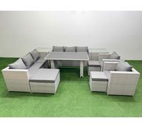 11 Seater Outdoor Dining Table 3 Seater Sofa Set with 2 Side Table Fimous Light Grey One Size