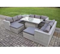 11 Seater Outdoor PE Rattan Garden Funiture Set Adjustable Rising Lifting Table Sofa Dining Set with Side Table Fimous Light Grey One Size