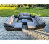 11 Seater Outdoor Rattan Garden Furniture Set Conservatory Patio Sofa Coffee Table With 2 Big Footstool Dark Grey Mixed Fimous Dark Grey One Size