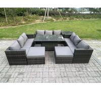 11 Seater Outdoor Rattan Garden Furniture Sofa Set Patio Adjustable Rising Lifting Dining Table Set Fimous Dark Grey One Size