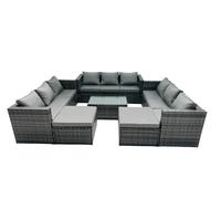 11-seater Patio Coffee Table Sofa Set with 2 Big Stools Fimous Dark Grey One Size