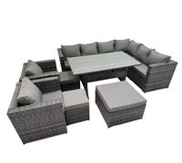 11 Seater Patio Dining Corner Sofa Sets with 2 Chairs 3 Stools Fimous Dark Grey One Size