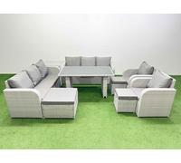 11 Seater PE Rattan Furniture Outdoor Reclining Chair Set Fimous Light Grey One Size