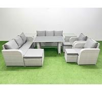 11 Seater PE Rattan Furniture Outdoor Reclining Chair Set Light Grey Fimous Light Grey One Size