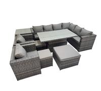 11 Seater Rattan Corner Sofa Sets with 2 Chairs 3 Stool Side Table Fimous Dark Grey One Size