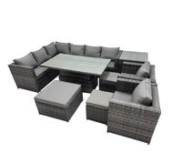 11-seater Rattan Garden Furniture Dining Set with 3 Stool Side Table Fimous Dark Grey One Size