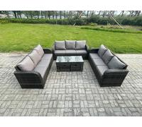 11 Seater Rattan Garden Furniture Set Indoor Outdoor Patio Sofa Set with Coffee Table 2 Small Footstools Dark Grey Mixed Fimous Dark Grey One Size