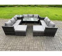 11 Seater Rattan Outdoor Furniture Lounge Sofa Garden Dining Set with Dining Table Side Table Footstools Fimous Dark Grey One Size
