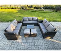 11 Seater Rattan Outdoor Furniture Set Patio Garden Sofa Set with Square Coffee Table 3 Seater Sofa Dark Grey Mixed Fimous Dark Grey One Size