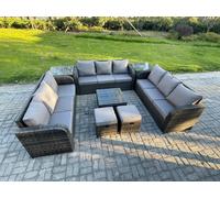 11 Seater Rattan Outdoor Furniture Set Patio Garden Sofa Set with Square Coffee Table 3 Seater Sofa 2 Small Footstools Fimous Dark Grey One Size
