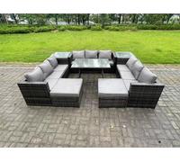 11 Seater Wicker PE Rattan Outdoor Furniture Lounge Sofa Garden Dining Set with Dining Table Side Table Fimous Dark Grey One Size