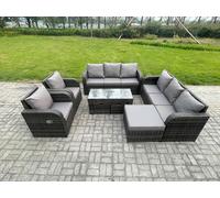 11 Seater Wicker PE Rattan Sofa Set Outdoor Patio Garden Furniture with 2 Reclining Chairs Coffee Table 3 Footstools Dark Grey Mixed Fimous Dark Grey One Size