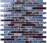 11 Sheets, 1m² Blue and Brown Crackle Glass & Marble Mosaic Tile Sheet (MT0156)