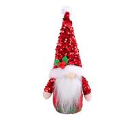 11 Situated Figurine Festive Sequin Pointed Hat Faceless Dwarf Doll Christmas Ornament for Bookshelf Desk Decoration Home Tree - Red Gnome in Sand-Weighted with Base(B)