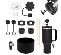 11 Stanley Water Bottle Accessories, Including 6 Stanley Cup Spill Protectors, 2 Silicone Straw Caps, 2 Charm Accessories, 1 Silicone Sleeve for (Black Tonal)