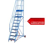 11 Tread Mobile Warehouse Stairs Punched Steps 3.75m EN131 7 BLUE Safety Ladder